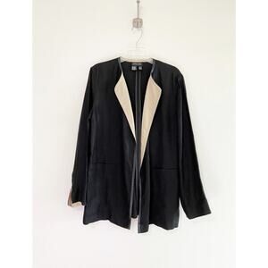 Episode Linen Jacket Cardigan Tan Black With Leather Trim Minimal Size 8